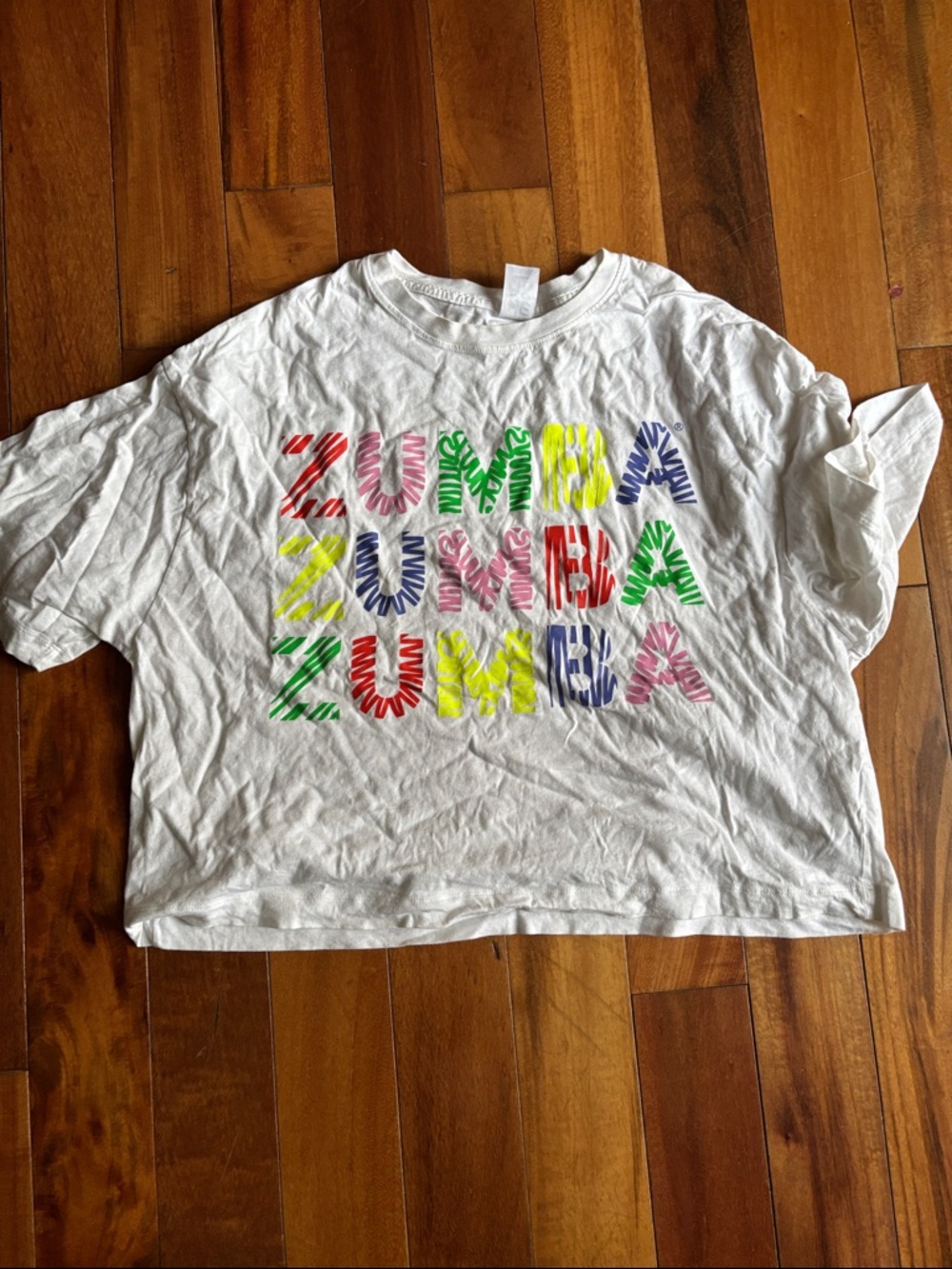 Zumba Fitness White Tee with Multicolor Logo